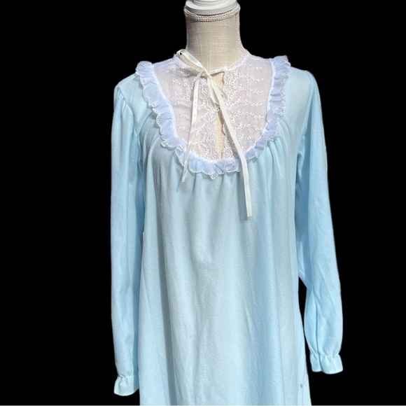 🌻NEW w.tag VINTAGE Gilligan & O'Malley Blue Fleece Cottagecore 80s Nightgown SM - Picture 3 of 12